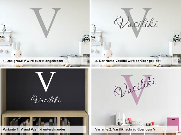 Verschiedene Anordnungen des Wandtattoos Vasiliki