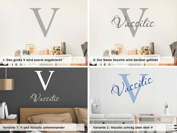 Verschiedene Anordnungen des Wandtattoos Vassilis