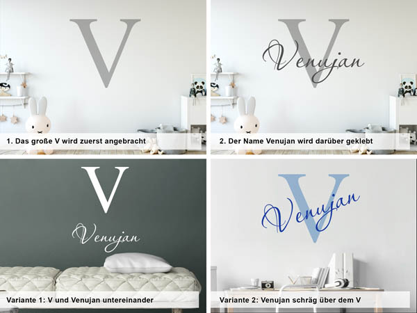 Verschiedene Anordnungen des Wandtattoos Venujan