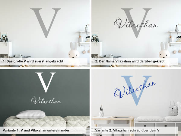 Verschiedene Anordnungen des Wandtattoos Vilaxshan