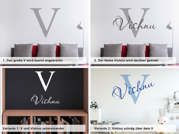 Verschiedene Anordnungen des Wandtattoos Vishnu