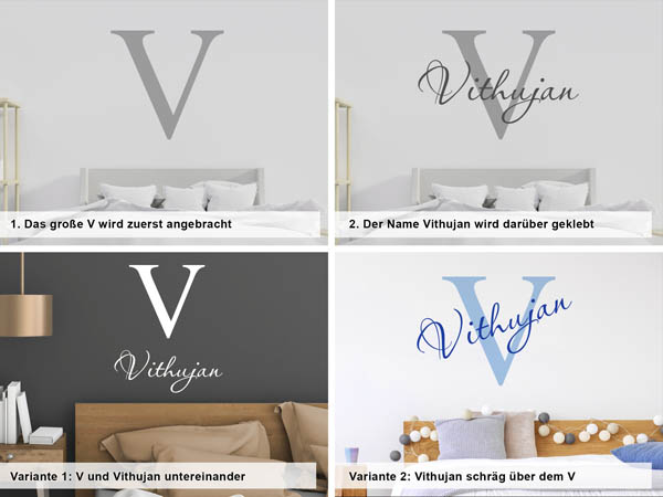 Verschiedene Anordnungen des Wandtattoos Vithujan