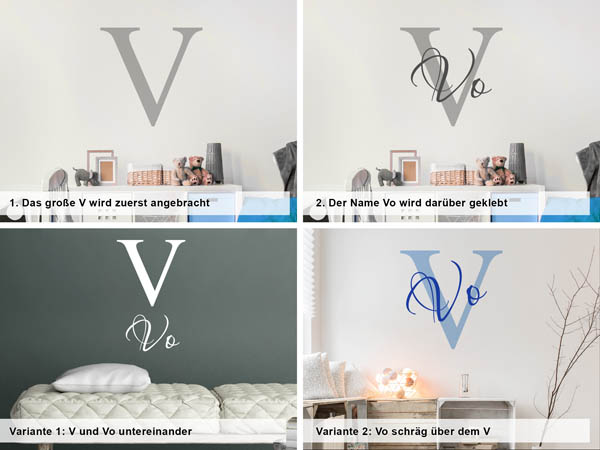Verschiedene Anordnungen des Wandtattoos Vo