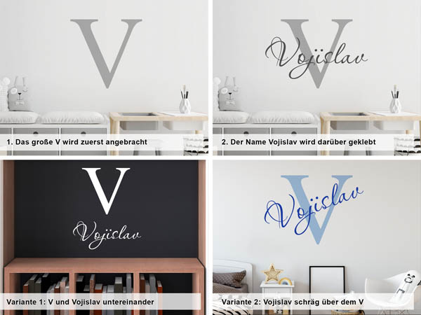 Verschiedene Anordnungen des Wandtattoos Vojislav