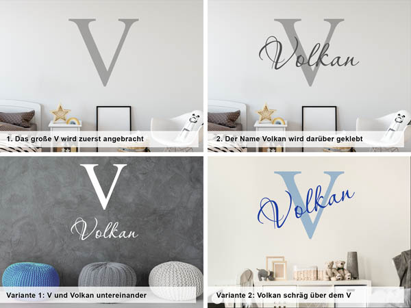 Verschiedene Anordnungen des Wandtattoos Volkan