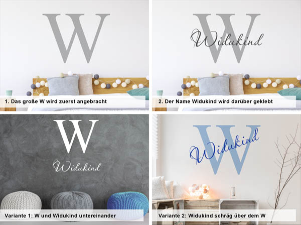 Verschiedene Anordnungen des Wandtattoos Widukind