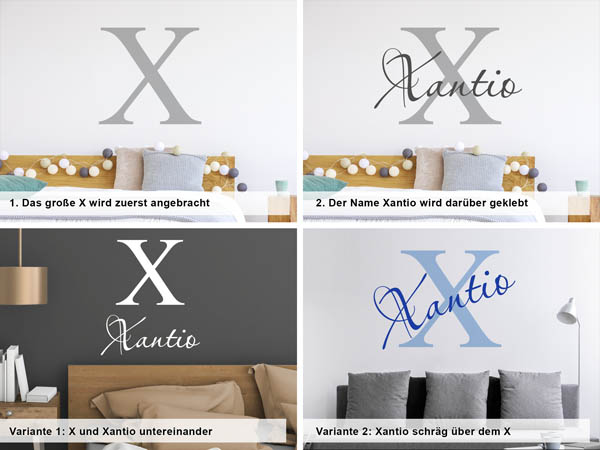 Verschiedene Anordnungen des Wandtattoos Xantio