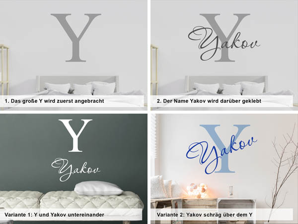 Verschiedene Anordnungen des Wandtattoos Yakov