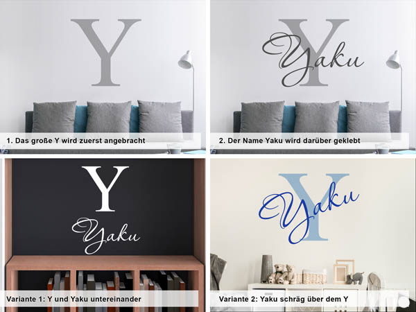 Verschiedene Anordnungen des Wandtattoos Yaku
