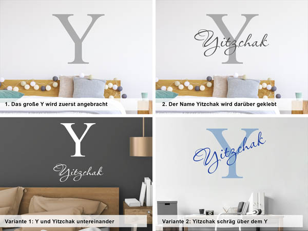 Verschiedene Anordnungen des Wandtattoos Yitzchak