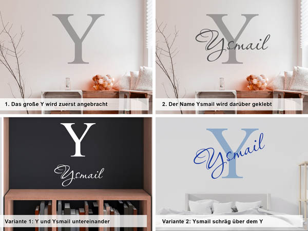 Verschiedene Anordnungen des Wandtattoos Ysmail