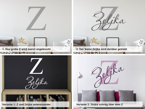 Verschiedene Anordnungen des Wandtattoos Zeljka