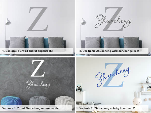 Verschiedene Anordnungen des Wandtattoos Zhuocheng