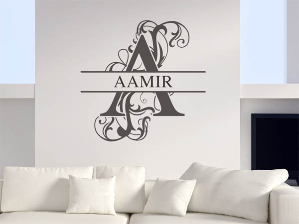 Wandtattoo verschnörkelter Buchstabe A mit Aamir