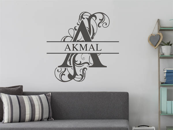 Wandtattoo verschnörkelter Buchstabe A mit Akmal