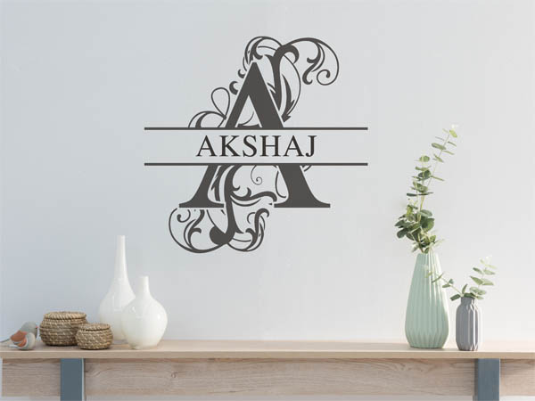 Wandtattoo verschnörkelter Buchstabe A mit Akshaj