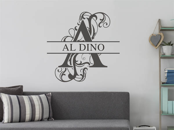 Wandtattoo verschnörkelter Buchstabe A mit Al Dino