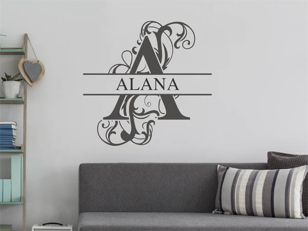 Wandtattoo verschnörkelter Buchstabe A mit Alana