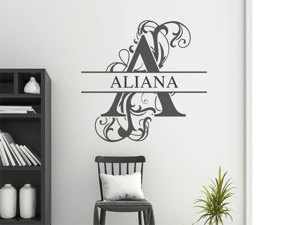 Wandtattoo verschnörkelter Buchstabe A mit Aliana