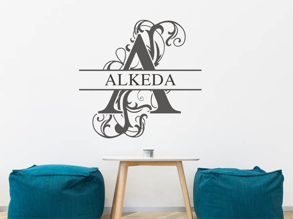 Wandtattoo verschnörkelter Buchstabe A mit Alkeda