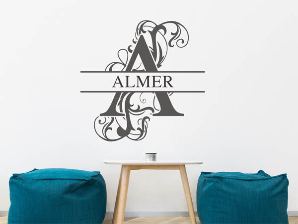 Wandtattoo verschnörkelter Buchstabe A mit Almer
