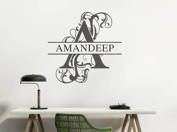 Wandtattoo verschnörkelter Buchstabe A mit Amandeep