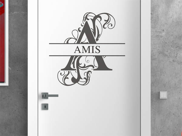 Wandtattoo verschnörkelter Buchstabe A mit Amis