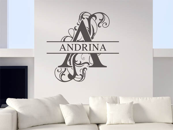 Wandtattoo verschnörkelter Buchstabe A mit Andrina