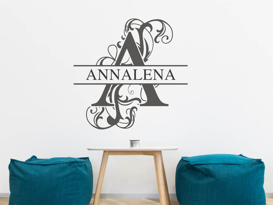 Wandtattoo Annalena als Namensschild, Monogramm oder verschnörkelte Schrift