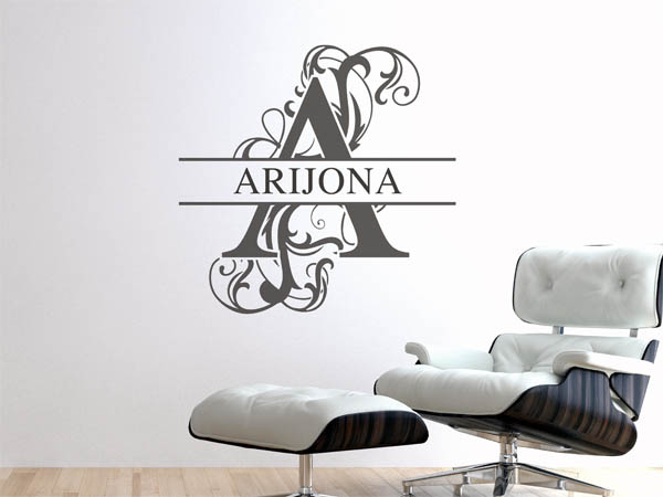 Wandtattoo verschnörkelter Buchstabe A mit Arijona