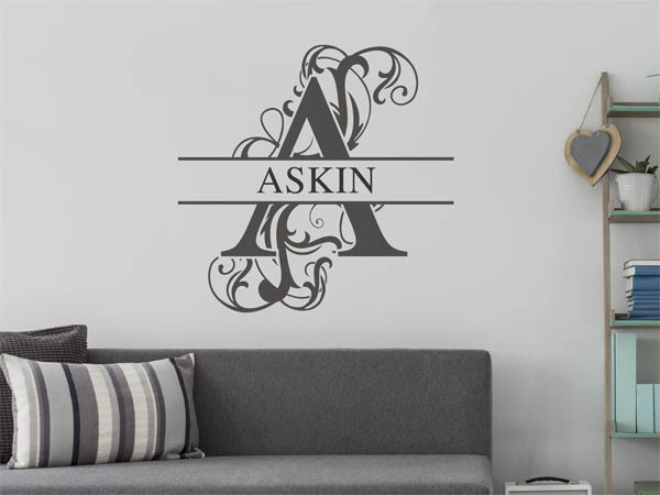 Wandtattoo verschnörkelter Buchstabe A mit Askin