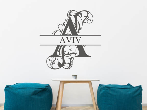 Wandtattoo verschnörkelter Buchstabe A mit Aviv