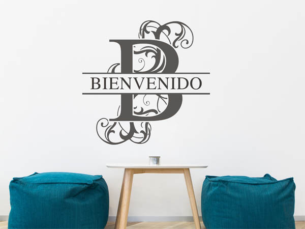 Wandtattoo verschnörkelter Buchstabe B mit Bienvenido
