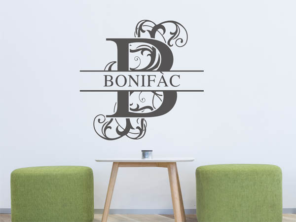 Wandtattoo verschnörkelter Buchstabe B mit Bonifàc