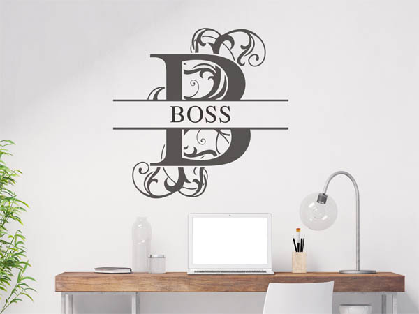 Wandtattoo verschnörkelter Buchstabe B mit Boss