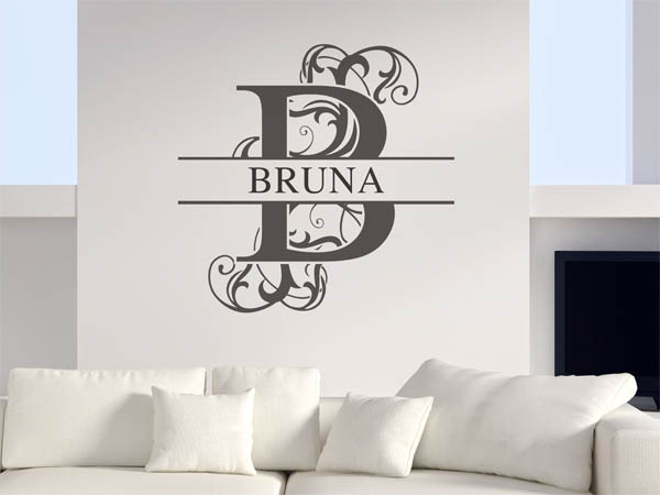Wandtattoo verschnörkelter Buchstabe B mit Bruna