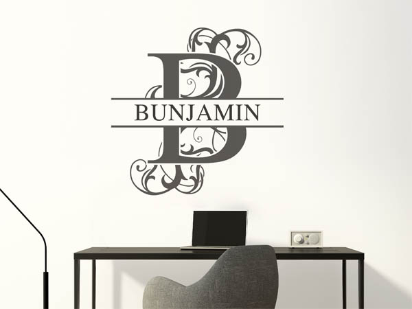 Wandtattoo verschnörkelter Buchstabe B mit Bunjamin