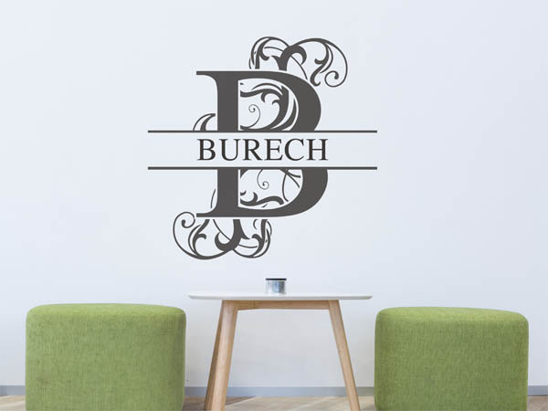Wandtattoo verschnörkelter Buchstabe B mit Burech