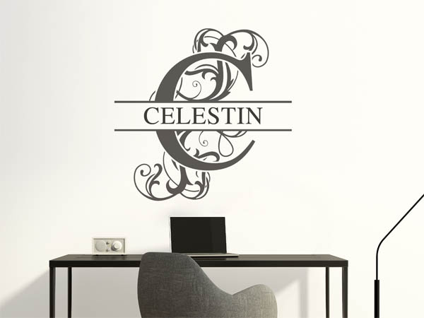 Wandtattoo verschnörkelter Buchstabe C mit Celestin