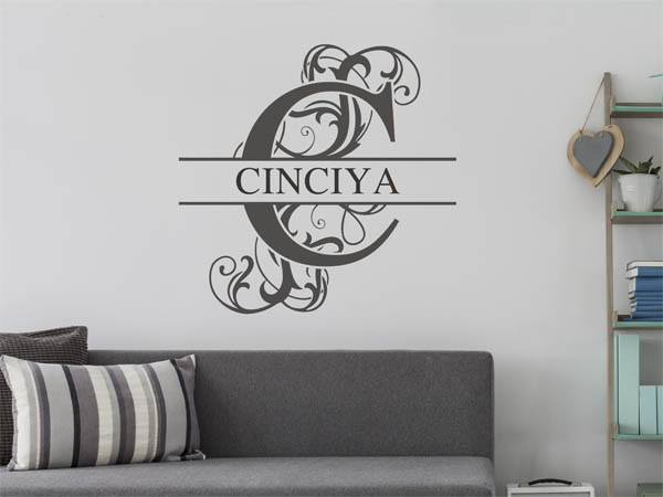 Wandtattoo verschnörkelter Buchstabe C mit Cinciya