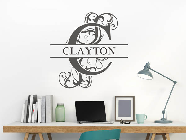 Wandtattoo verschnörkelter Buchstabe C mit Clayton