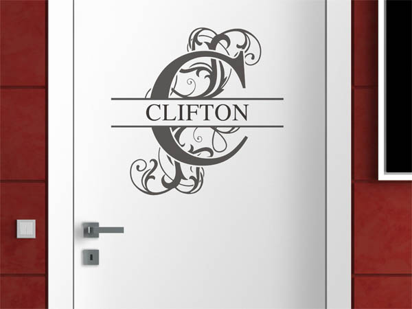 Wandtattoo verschnörkelter Buchstabe C mit Clifton