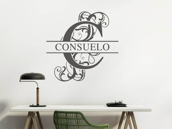 Wandtattoo verschnörkelter Buchstabe C mit Consuelo