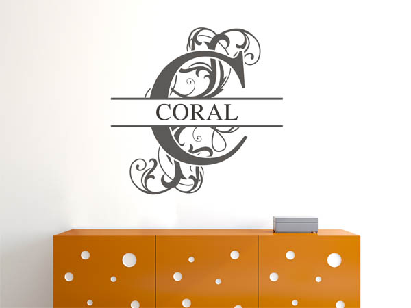 Wandtattoo verschnörkelter Buchstabe C mit Coral