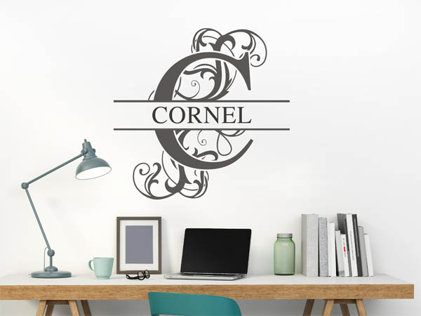 Wandtattoo verschnörkelter Buchstabe C mit Cornel