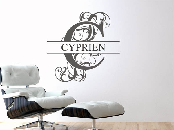Wandtattoo verschnörkelter Buchstabe C mit Cyprien