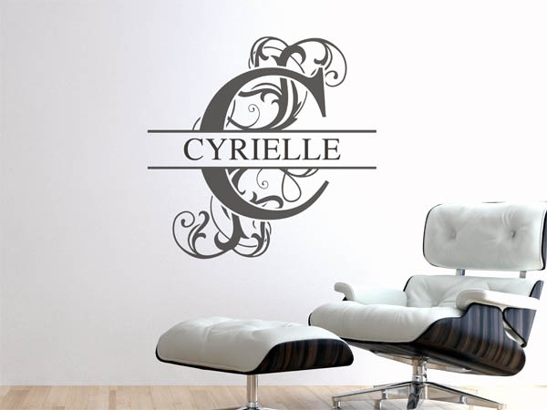 Wandtattoo verschnörkelter Buchstabe C mit Cyrielle