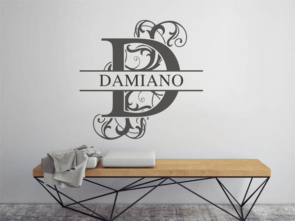 Wandtattoo verschnörkelter Buchstabe D mit Damiano