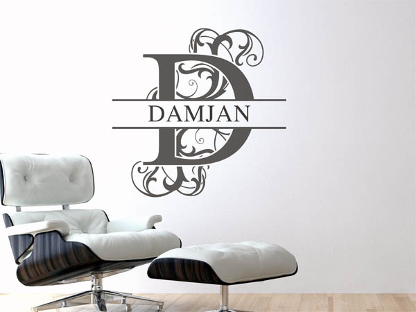 Wandtattoo verschnörkelter Buchstabe D mit Damjan