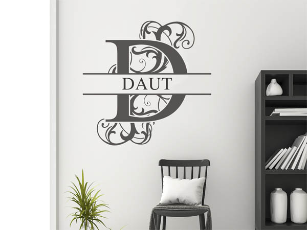 Wandtattoo verschnörkelter Buchstabe D mit Daut